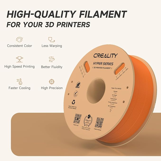 Official Creality Hyper PLA Filament 1.75mm, High Speed PLA 30-600mm/s Rapid 3D Printer Filament, Dimensional Accuracy +/-0.02mm, Fit Most FDM 3D Printers，1KG(2.2lbs) Spool Orange - Image 3