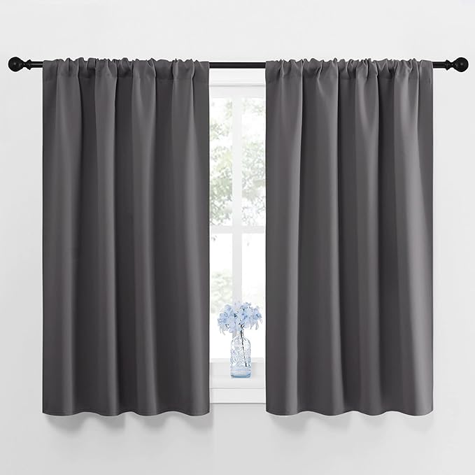 NICETOWN Grey Window Curtains for Bedroom - Home Decoration Thermal Insulated Rod Pocket Blackout Blinds & Drapes for Small Windows (Gray, 2 Panels, W42 x L45 -Inch) by NICETOWN