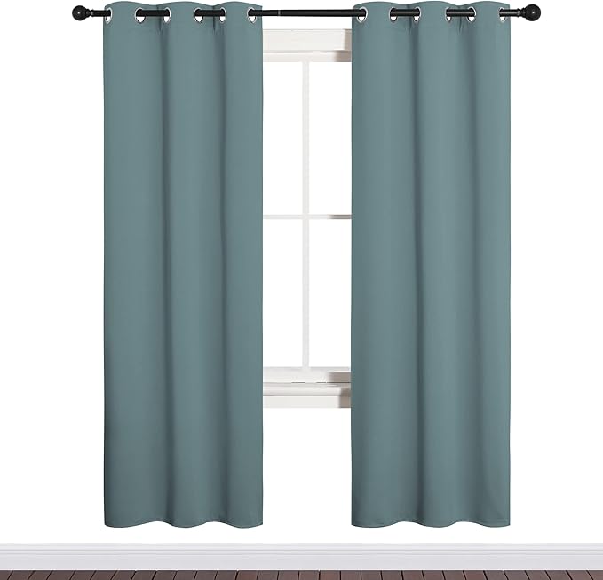 NICETOWN Modern Blackout Curtains Noise Reducing for Bedroom, Thermal Insulated and Privacy Room Darkening Drape Panels for Boy's Guest Room Door Window (Greyish Blue, 2 Panels, W34 x L72 -Inch) - Image 2