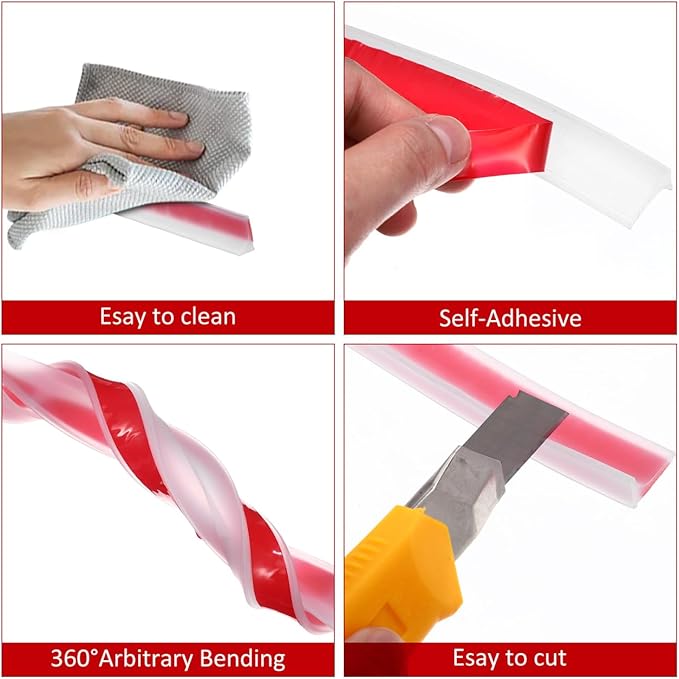 Shower Threshold Water Barrier Strip 39.37 Inch Transparent Adhesive Seal for Kitchen Countertop and Bathroom Sink Splash Guard - Image 4
