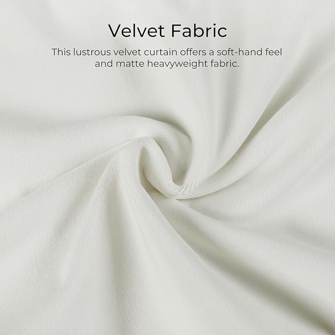 TWOPAGES Luxury Velvet Curtain Pinch Pleated Off White Curtain 102 inch Long Thermal Insulated Blackout Drapes for Bedroom Living Room Indoor Window (1 Panel,Off White,26Wx102L) - Image 3