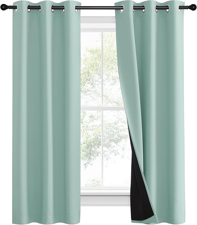 NICETOWN Aqua Blue 100% Blackout Curtain Set, Thermal Insulated & Energy Efficiency Window Draperies for Guest Room, Full Shading Panels for Shift Worker and Light Sleepers, 37W x 60L, 2 PCs - Image 2