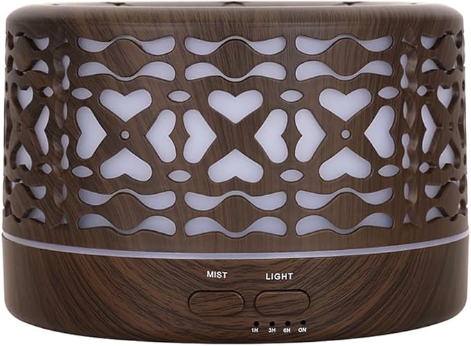 Wild Essentials 700ml Designer Large Room Essential Oil Diffuser, 5 in 1 Ultrasonic Aromatherapy Vaporizer Cool Mist Humidifier, Home, Office, Bedroom, Timer, Auto-Off, 7 Color LED (Dark Wood Hearts) by WildEssentials