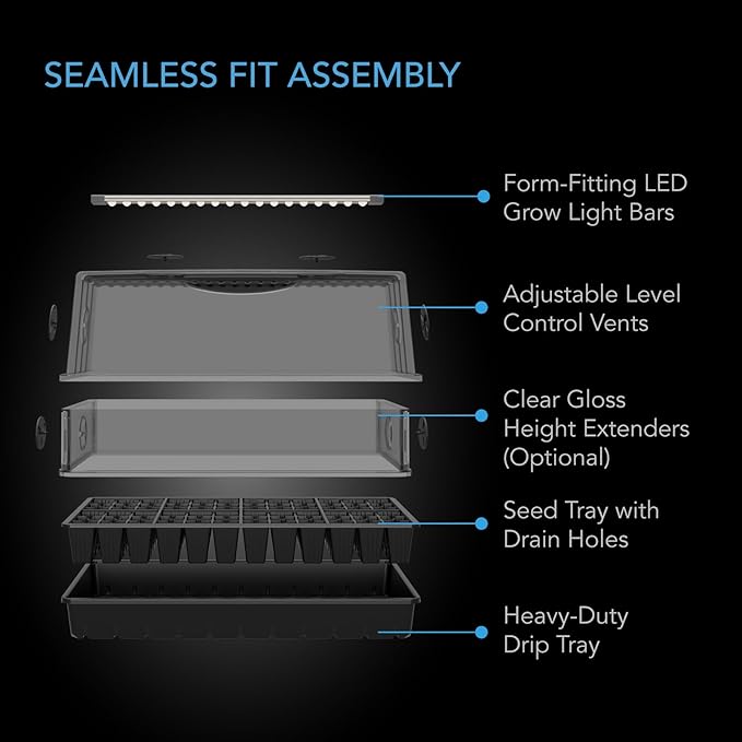 AC Infinity Heavy-Duty Large Humidity Dome w/Full Spectrum LED Grow Light Bars, Samsung LM301H EVO Diodes, 3mm Thickest Dome and 6x12 Trays, Vent Extension Panels, for Seed Starting and Propagation - Image 4