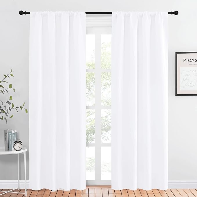 NICETOWN Kitchen Window Curtain Panels - Not Blackout Window Treatment Rod Pocket Curtains/Drapes for Bedroom (2 Panels, 42 by 84, White) by NICETOWN