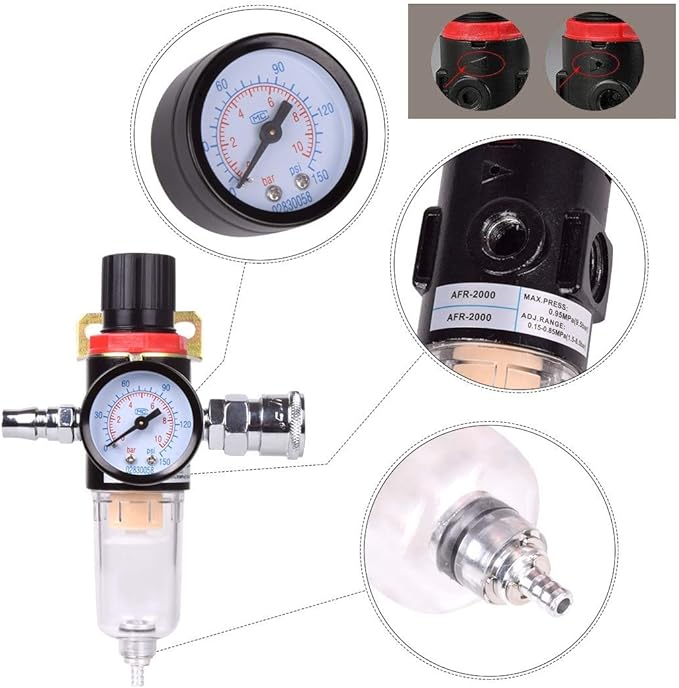 1/4" BSP Air Compressor Moisture Filter Trap Oil Water Separator Regulator Lubricator - Image 3