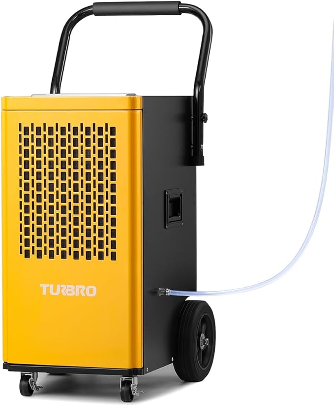 TURBRO 165 Pint Commercial Dehumidifier with Pump, Drain Hose, Industrial Dehumidifier for Large Spaces up to 7,500 Sq. Ft., Rolling Wheels, Faster Defrost, for Basement, Warehouse, Flood Restoration by TURBRO