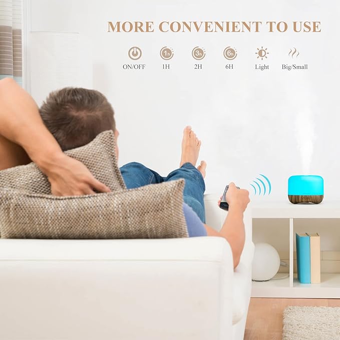 Aromatherapy Essential Oil Diffuser for Room: 500ml Colorful Aroma Air Humidifier with Adjustable Cool Mist Mode, Waterless Auto Off Ultrasonic Diffusers for Large Room Home Office(Brown) - Image 8