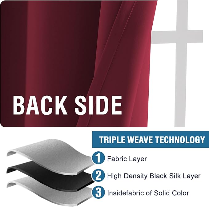 H.VERSAILTEX Christmas Blackout Curtains Thermal Insulated Window Treatment Panels Blackout Drapes for Living Room Back Tab/Rod Pocket Bedroom Draperies (2 Panels, Burgundy, 42 x 84 Inch) - Image 8