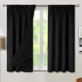 BGment Black Blackout Curtains for Bedroom 2 Panels, Rod Pocket Bedroom Curtains Double Layer 100% Room Darkening Thermal Insulated Window Curtains with Black Liner, Each 52 x 45 Inch by BGment