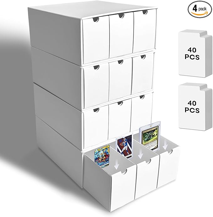 Trading Card Storage Box, Top Loaders Storage Box with 80 Dividers, Cardboard Toploader Card Boxes for Sports Card, Baseball, MTG, TCG, Playing Cards, 12 Drawer by Fageverld