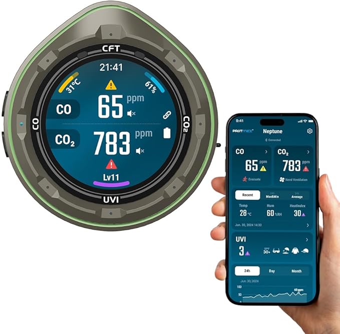 Protmex 5 in 1 Wireless Touchscreen Portable Multifunctional Carbon Monoxide CO2 Detectors Air Quality Meter Temperature Humidity Meter UV Radiation Flashlight with App by Protmex