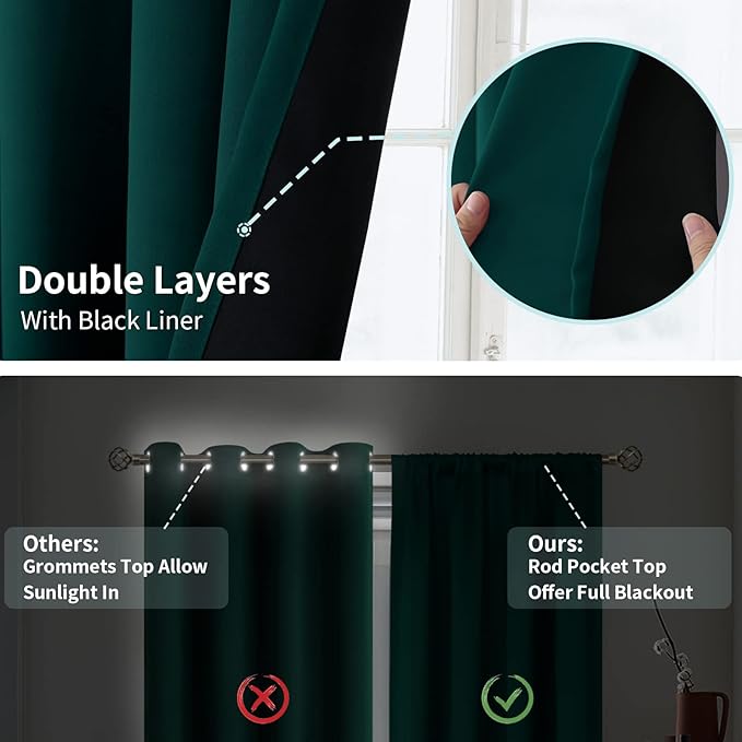 BGment Full Blackout Curtains for Living Room 72 Inch Length 2 Panels Set, Christmas Thermal Insulated Room Darkening Soundproof Rod Pocket Window Curtains for Bedroom, 52 Inch Wide, Emerald - Image 7