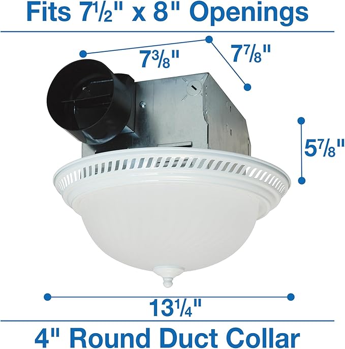 Air King DRLC703 Decorative Round Quiet Exhaust Bath Fan with Light, 70-CFM, White Finish - Image 6