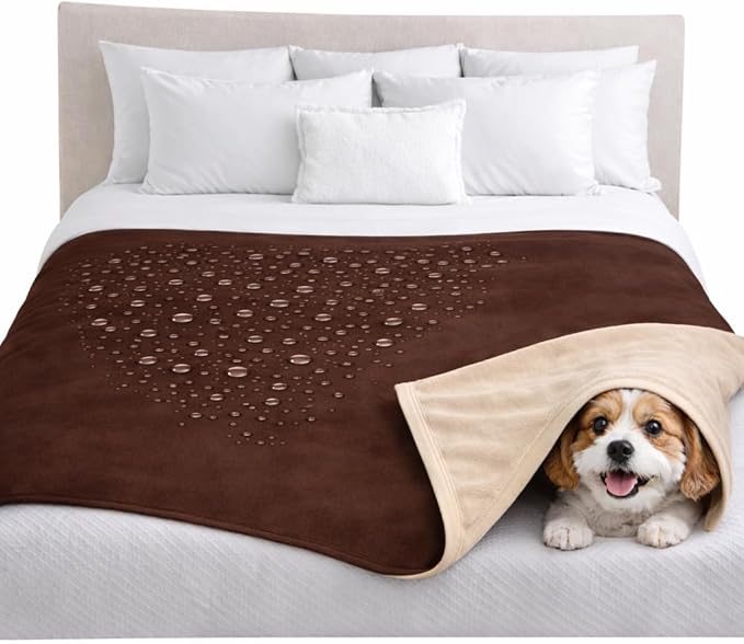 Premium Deluxe ! 100% TOP Waterproof Blanket Guarantees to Keep Your Bed Dry! Crinkle-Free Ultra-Soft Fleece Furniture Protector for People Kids Pets. EZ Wash/Dry Brown/Beige Reversible 80x60 by TOP+Waterproof+Blanket