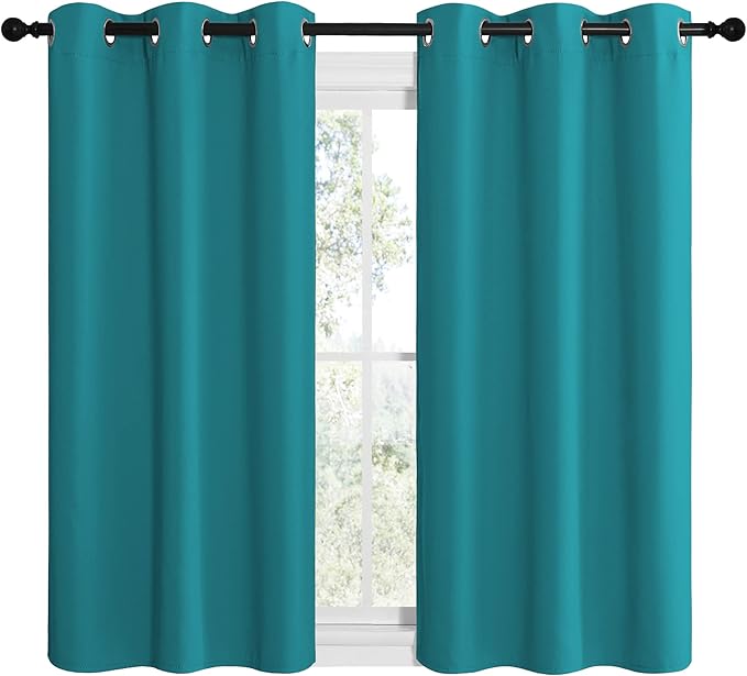 NICETOWN Room Darkening Curtains 48 inch Length 2 Panels, Thermal Insulated Grommet Blackout Curtains for Modern Casual Elegant Bedroom Kids Room Theme Decoration (Peacock Teal, 2 Pieces, W42) - Image 2