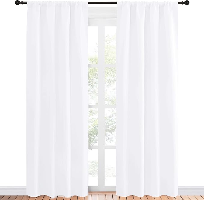 NICETOWN Kitchen Window Curtain Panels - Not Blackout Window Treatment Rod Pocket Curtains/Drapes for Bedroom (2 Panels, 42 by 84, White) - Image 2