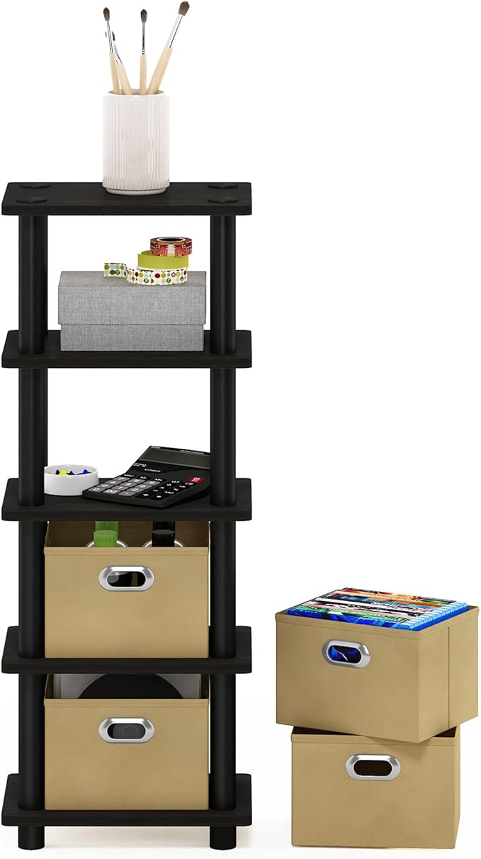 Furinno LACi 4-Bins System Rack, 11.3(W) x 28.8(H) Inch, Espresso/Black - Image 6