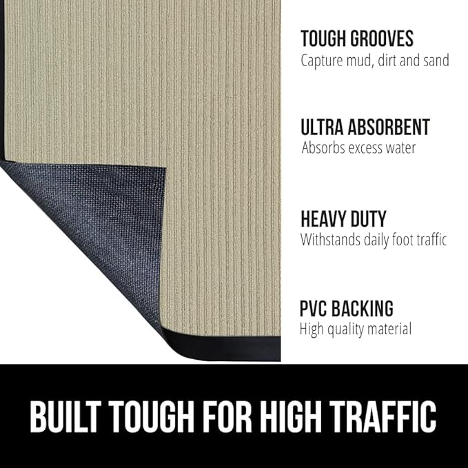 GORILLA GRIP Waterproof Traffic Guard Door Mat, 47x35, Heavy Duty Entryway Mats, Strong Backing Commercial Utility Rugs for Office Hallway, Garage Floor and Home, Low Profile Carpet Runner, Beige - Image 2