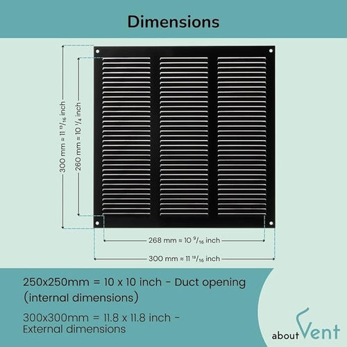 10x10 inch (Duct Opening) Vent Cover - Black Ventilation Covers for Wall and Ceiling - Metal Return Grille - HVAC AC Air Vents Register for Indoor and Outdoor Use with Mesh - Image 2