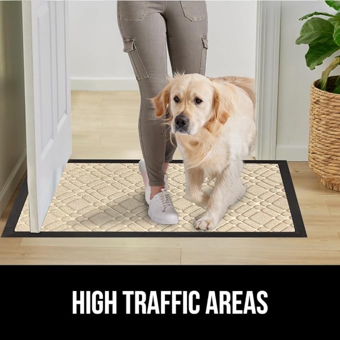 GORILLA GRIP 100% Waterproof All-Season WeatherMax Doormat 35x23, US Designed Natural Rubber, Stain and Fade Resistant, Low Profile Indoor Outdoor Door Mats, Easy Clean Patio Mat, Modern Latte - Image 6