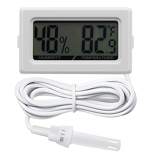 Digital Probe Thermometer Hygrometer for Reptiles - 2-in-1 Terrarium Monitor with Instant Reading, Mini Design for Turtle Tank/Lizard Cage/Aquarium Habitat (White) by JLENOVEG
