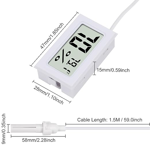 3Pcs Fahrenheit Thermometer Hygrometer Mini Digital with Probe Electronic Temperature Humidity Gauge Meters Indoor LCD Display for Humidors,Greenhouse,Garden,Incubator Reptile Terrarium - Image 5