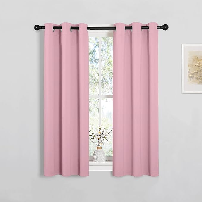 NICETOWN Window Curtain Panels, Thermal Insulated Solid Grommet Blackout Draperies/Drapes for Basement (Crystal Pink, 1 Pair, 29 by 45-inch) by NICETOWN