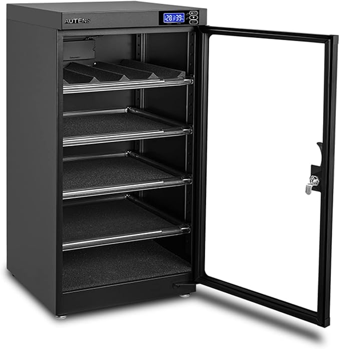 AUTENS 100L Dehumidifying Dry Cabinet Box, Digital Control Noiseless and Energy Saving, 5 Layers for DSLR SLR Camera Lens and Electronic Equipment Storage,Temperature Humidity LED Dual Screen - Image 9