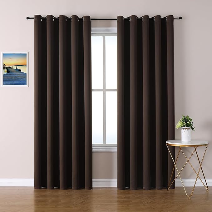 ChrisDowa Brownout Curtains 70 inches Wide for Bedroom - 2 Panels Set Extra Wide Grommet Thermal Insulated Room Darkening Curtains for Living Room (Brown, 70 x 84 Inch) by ChrisDowa