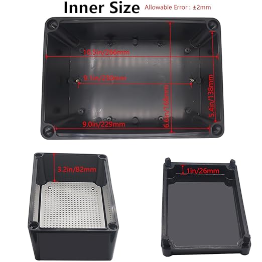 Junction Box,IP67 Waterproof ABS Black Project Box with Mounting Plate Electrical Box Enclosure for Outside Electronics 11 x 7.5 x 5.1inch(280x190x130mm) - Image 4