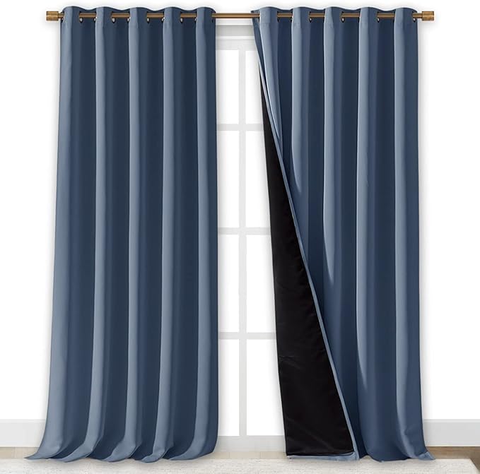 NICETOWN 100% Blackout Curtains 95 inches Long, Pair of Energy Smart & Noise Blocking Out Drapes for Baby Room Window, Thermal Insulated Guest Room Lined Window Dressing (Stone Blue, 70 inches Wide) - Image 2
