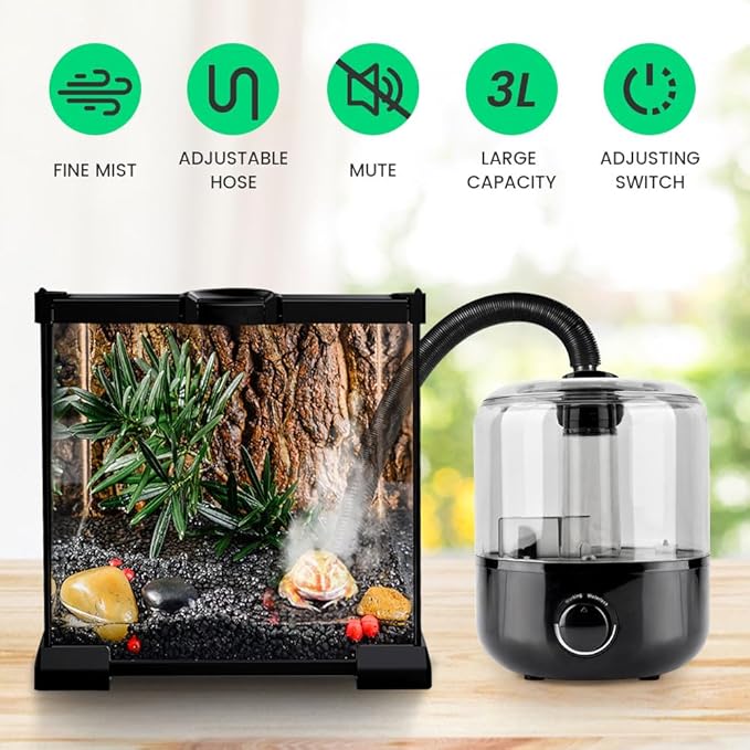 Reptile Humidifier Fogger, 3L Visible Tank Reptile Miste-r for Reptile & Amphibians Terrariums, with Hose Nozzle for Bearded Dragon/Lizard/Gecko/Snake/Tortoise/Moss - Image 5