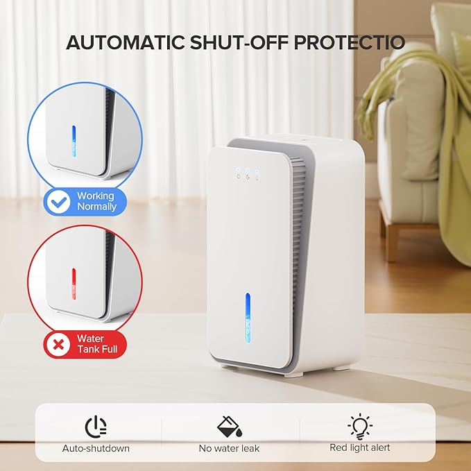 Dehumidifier for Home, 1000 sq.ft Dehumidifier with Auto Shut Off, 7-Color LED Light Built-in Aromatherapy Diffuser, Ultra-Quiet Dehumidifiers for Bedroom, Bathroom, Basement (White) - Image 6