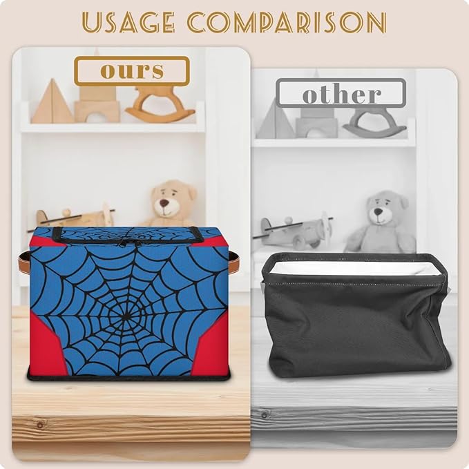 Storage Bin, Collapsible Fabric Storage Boxes with Lids for Organizing, Blue Spider Web Stackable Closet Organizers and Storage Cube Basket for Home, Office, Bedroom (2 PACK) - Image 8