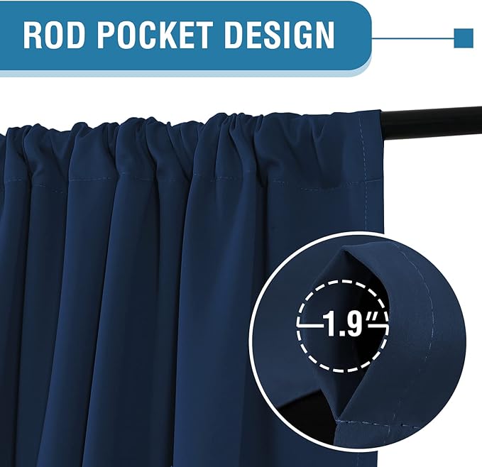 H.VERSAILTEX 100% Blackout Curtains for Bedroom Thermal Insulated Blackout Curtains for Living Room 84 Inches Long Rod Pocket Curtains with Black Liner 2 Panels Set, Navy - Image 3