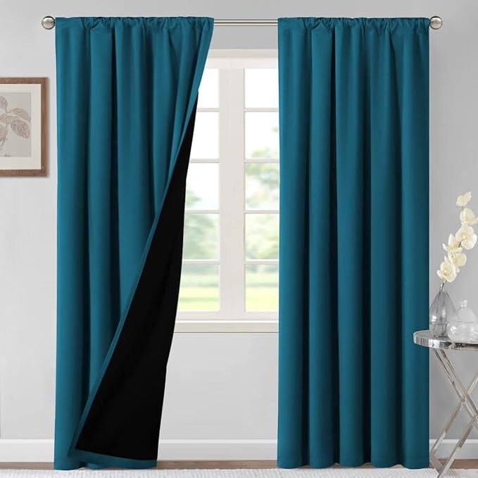 H.VERSAILTEX 100% Blackout Curtains for Bedroom Thermal Insulated Curtains & Drapes Blackout Curtains 84 Inches Long Rod Pocket Curtains for Living Room with Black Liner 2 Panels Set, Dark Teal by HVERSAILTEX