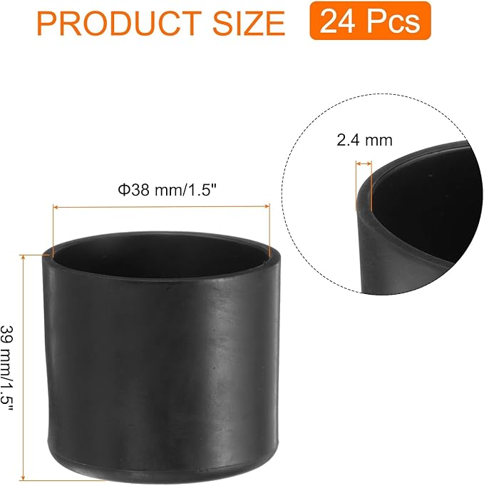 uxcell 24pcs Round Chair Leg Caps 38mm/1.5" PVC Chair Leg Floor Protectors Non-Slip Chair Feet Covers for Hardwood Floors Furniture Protectors, Black - Image 2