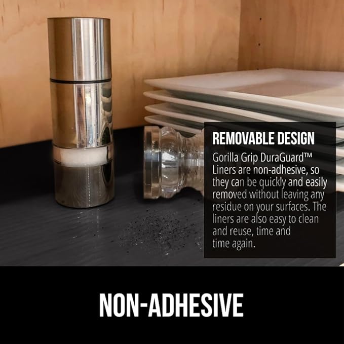 GORILLA GRIP DuraGuard Shelf Liner, Non-Adhesive Cabinet Liners for Kitchen Drawers, Shelves, Refrigerator, Pantry Storage, Bathroom Closet, Durable Waterproof BPA Free Ribbed Plastic, 12x10 Jet Black - Image 5