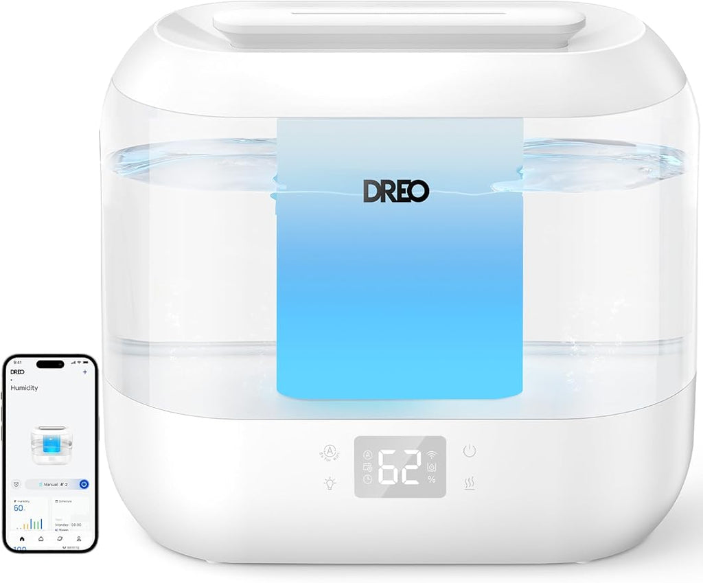 Dreo Smart Humidifiers for Bedroom, Top Fill 4L Supersized Humidifier Large Room with 28 dB, 36H Runtime, Touch/APP/Voice Control, Nightlight, Cool Mist Humidifiers for Baby, Plants, Indoor, White by DREO