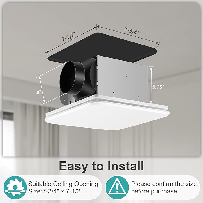 Bathroom Exhaust Fan 110CFM with Hidden Grille Design, 1.0 Sones Urtra Quiet Ceiling Ventilation Fan System - Household Bathroom Extractor Fan for Home/Office/Hotel, 4 inch Diameter Outlet - Image 3