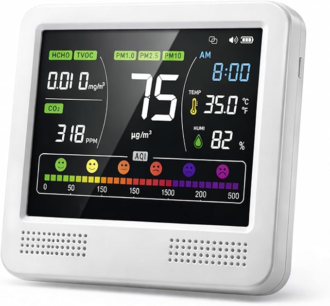 16-in-1 Indoor Air Quality Monitor and Detector with 7AQI Beep Alarm, CO2 Monitor, PM1.0, PM2.5, PM10, Temperature, Humidity, Formaldehyde, VOC Tester by Unknown