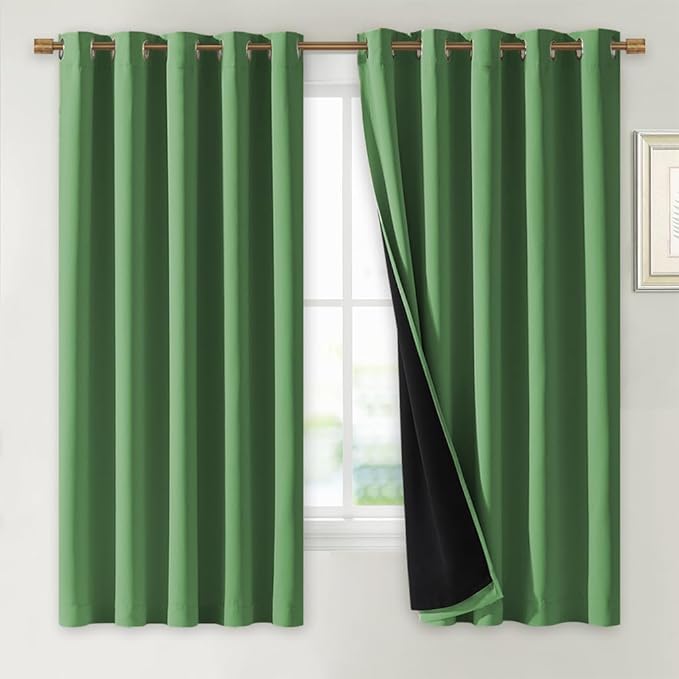 NICETOWN 100% Blackout Lined Curtains, Forest Green, 1 Pair, 70" Width x 63" Length Each Panel, 2 Thick Layers Completely Blackout Window Treatment Thermal Insulated Drapes for Kitchen/Bedroom by NICETOWN