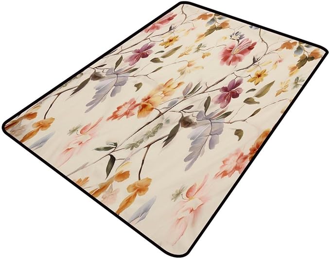 Vintage Florals Floor Covering with Floral Printing - Non-Slip Area Rug for Living Room/Bedroom - Fade, Flame, and Stain Resistant, Quick Dry, Waterproof Floor Carpet, 72 x 108 Inch by Snarena