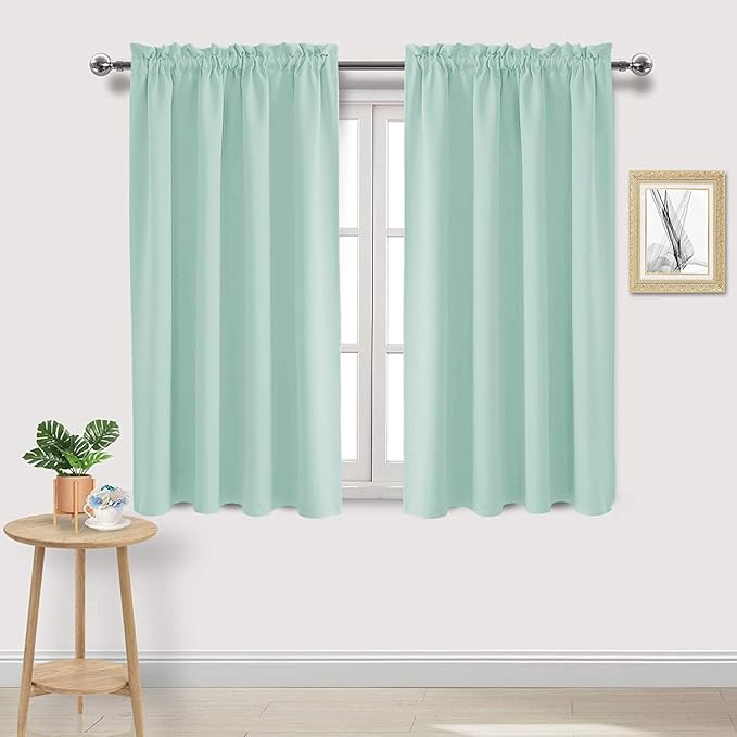 DWCN Blackout Curtains for Living Room Thermal Insulated, Energy Saving & Noise Reducing Bedroom Curtains, Mint Green, W 52x L 45 Inch, Set of 2 Rod Pocket Curtain Panels by DWCN