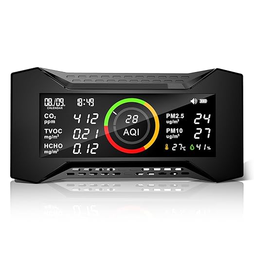 Air Quality Monitor Indoor, Simbow CF-20 8-in-1 CO2 Monitor Air Quality Tester for (PM2.5, PM10, CO2, VOC, Formaldehyde, Humidity, Temp) Air Quality Meter for Home by Simbow