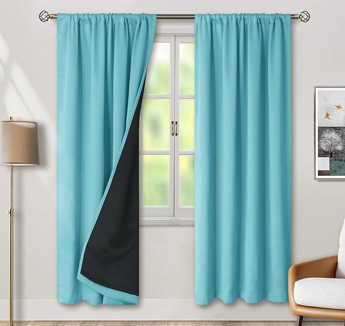 BGment 100% Blackout Curtains for Bedroom 84 Inch Length, Full Room Darkening Curtains for Living Room Rod Pocket with Thermal Insulated Liner, Each Window Curtains 2 Panels, 52 x 84 Inch, Aqua by BGment