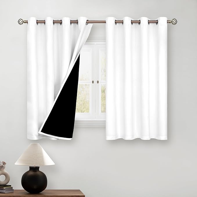 BGment Short 100% Blackout Curtains for Bedroom, Thermal Insulated Energy Efficiency Noise Reducing Grommet Curtains 54 Inch Length with Liner for Small Window 2 Panels Each 46 Inch Wide, Pure White by BGment