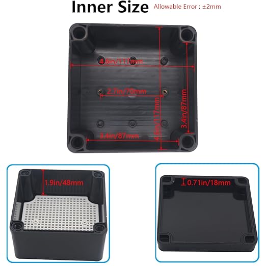 Junction Box,IP67 Waterproof ABS Black Project Box with Mounting Plate Electrical Box Enclosure for Outside Electronics 4.9 x 4.9 x 3inch(125x125x75mm) - Image 4