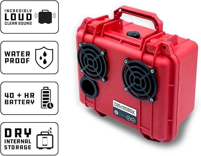 DemerBox: Waterproof, Portable, and Rugged Outdoor Bluetooth Speakers. Loud Sound + Deep Bass, 40+ hr Battery Life, Dry Box + USB Charging, Multi-Pairing Party Mode (Marooga Red, DB2) - Image 4